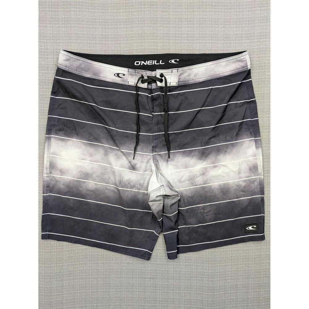 O'Neill Swim Shorts Mens 40 Gray Striped Boardshorts Stretch 10 Inseam